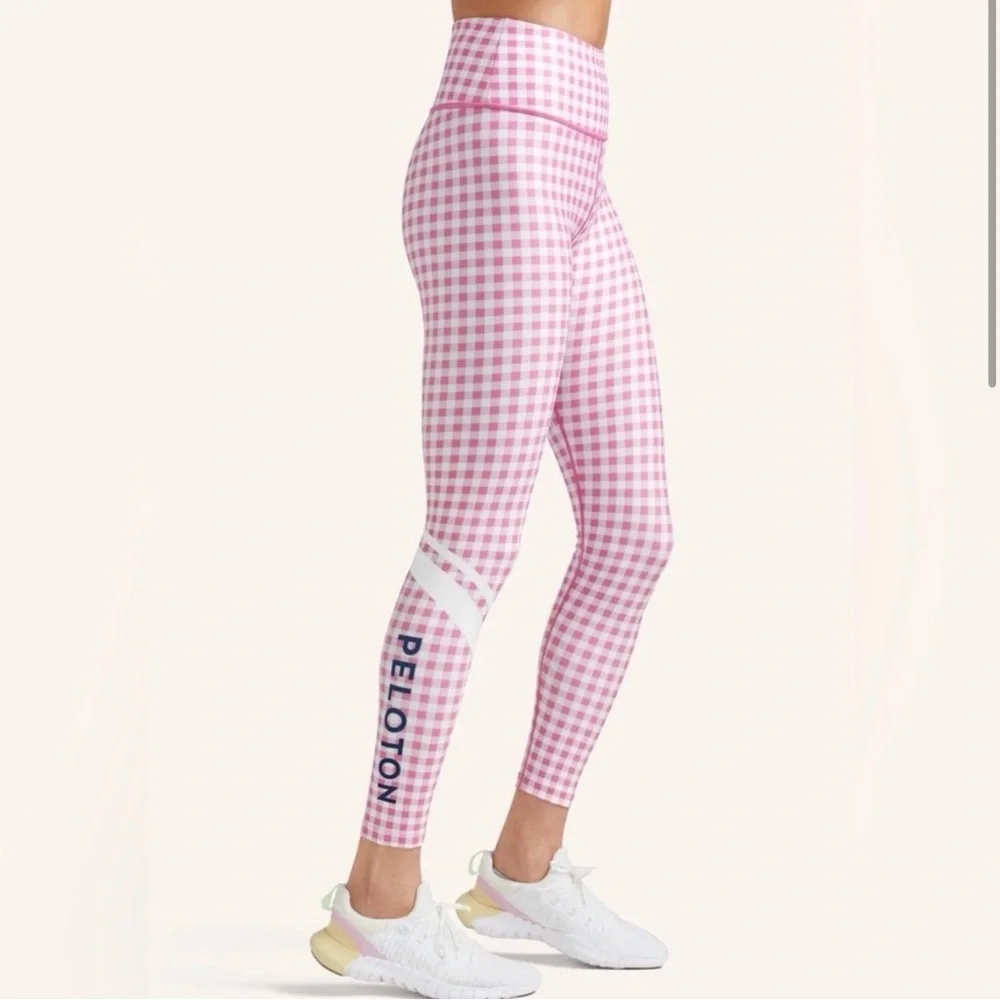 Peloton Women’s High Waisted Pink and White Gingham Leggings Size Medium - Picture 5 of 5